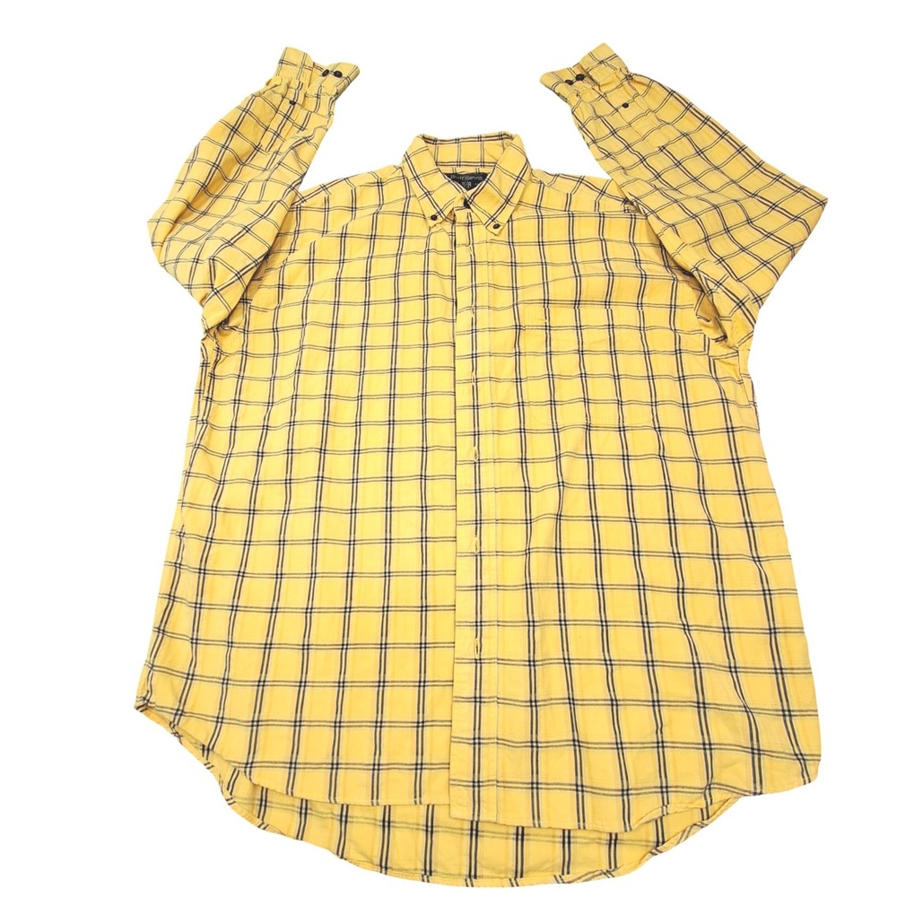 RuffHewn Mens Large Yellow Plaid Button Down Shirt Long Sleeve Cotton Blend